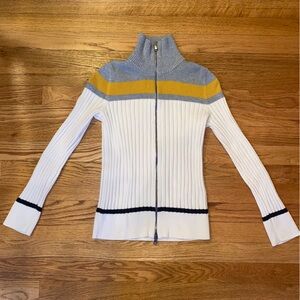 Eddie Bauer 100% cotton White Cardigan with Blue and Gold Accents